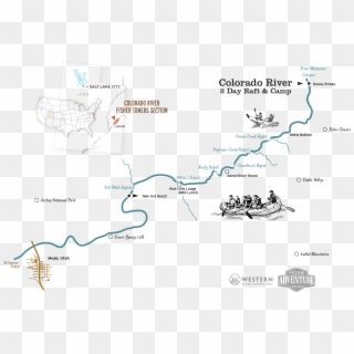 Colorado River Raft And Camp Map - Colorado River Rafting Map Clipart