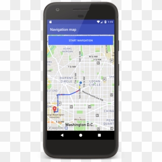 An Android Device Displaying A Map, A User's Location, - Custom Navigationview Android Clipart