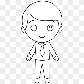Little Guy In Suit Line Art - Cartoon Guy Black And White Clipart
