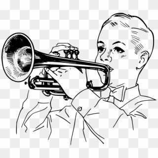 Royalty Free Stock Boy Playing Cornet Clip Art At Clker - Playing Trumpet Clipart Black And White - Png Download