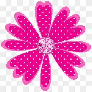 Polka Dot Daisy Pink B - Border Line Flower Png Clipart