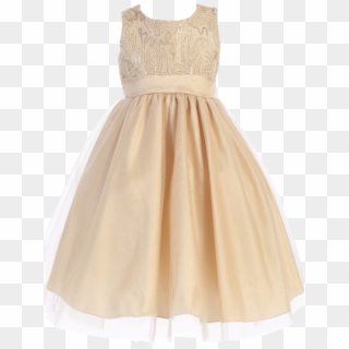 Gold Tulle Overlay Girls Holiday Dress With Sleeveless Clipart