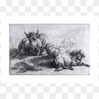 A Cow And Three Sheep - Adriaen Van De Velde Paintings Clipart