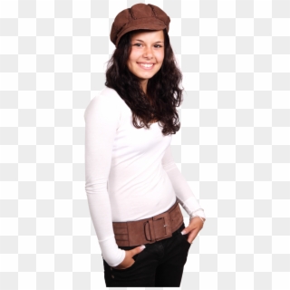 Young Smiling Woman Wearing A White T Shirt And Brown - Png Image Of Girl Wear White Shirt Png Clipart