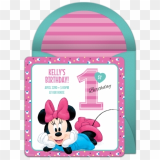 Minnie Mouse 1st Online Invitation - Pink And Teal Minnie Mouse Birthday Clipart