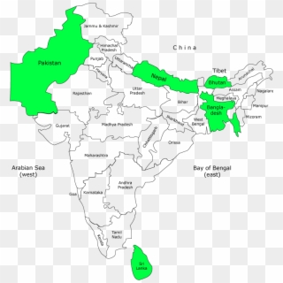 Administrative Map Of India - Indian Subcontinent Map Png Clipart