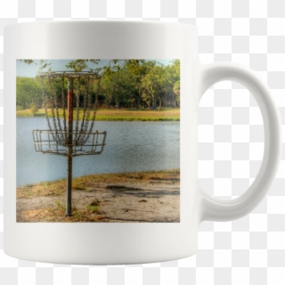 Disc Golf Basket With Lake View Clipart