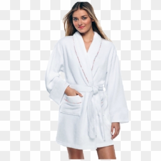 100% Cotton Women's White Short Robe W/ Pockets - Overcoat Clipart