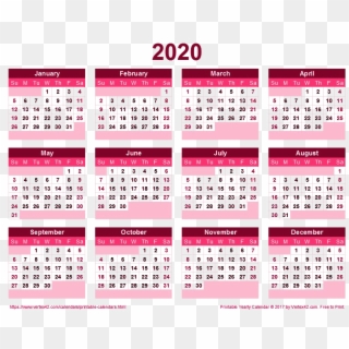 2020 Calendar Png Transparent Images - Printable Yearly Calendar 2020 Clipart