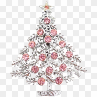 Vintage Pink Rhinestone Christmas Tree Signed Rose - Christmas Ornament Clipart