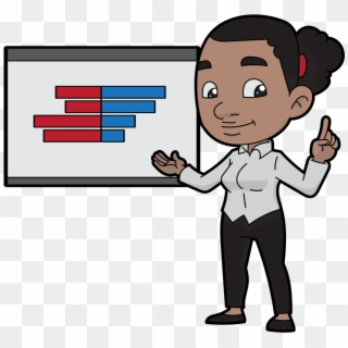 Cartoon Black Woman Presenting A Comparison Bar Chart Clipart