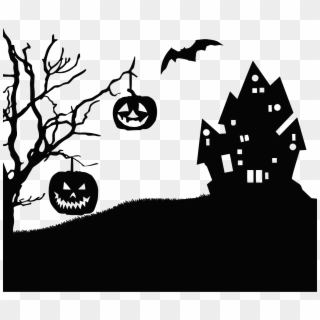 Halloween Landscape Silhouette Clip Black And White - Silhouette Halloween Pumpkin Clipart - Png Download