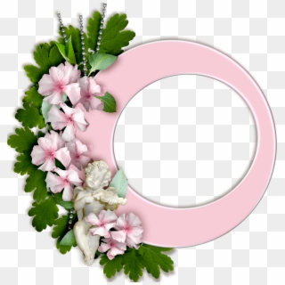 Round Pink Frame With Flowers Birthday Freebies, Cherry - Jasmine Clipart