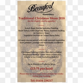 Beaufort Arms Christmas 2018 Luncheon Menu Beaufort - Poster Clipart