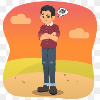 Grumpy Disappointed Man Standing Outside - Illustration Clipart