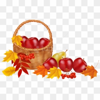 Free Png Download Basket With Fruits And Autumn Leaves - Transparent Autumn Clip Art
