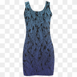 Blue Ombre Black Feather Pattern Medea Vest Dress - Day Dress Clipart
