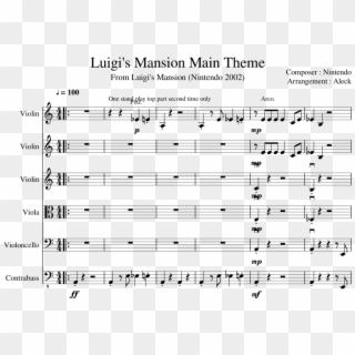 Luigi's Mansion Main Theme Sheet Music Composed By - Flight Of The Order Of The Phoenix Score Clipart