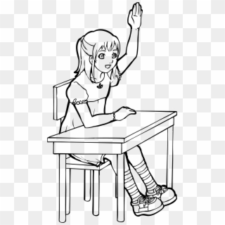 Student Raising Hand Clipart Black And White - Png Download