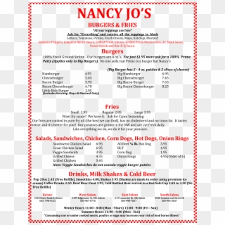 Menu - Nancy's Burgers Clipart