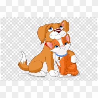 Cartoon Dog Hugging Cat Clipart Dog Puppy Cat - Png Download