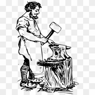Jpg Black And White Download Blacksmith Hammer Clipart - Drawing Of A Blacksmith - Png Download