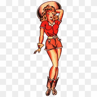 Sailor Jerry Vintage Tattoo Designs, Red Cow Girl, - Traditional Classic Pin Up Girl Tattoo Clipart