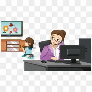 Free Png Mother Working Parentwatching Tv At Home Clipart