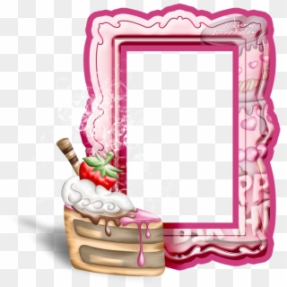 Pink Birthday Transparent Frame With Cake - Birthday Picture Frames With Transparent Background Clipart