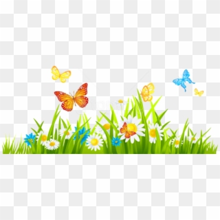 Free Png Download Grass Ground With Flowers And Butterflies - Grass With Flower Clipart Transparent Png