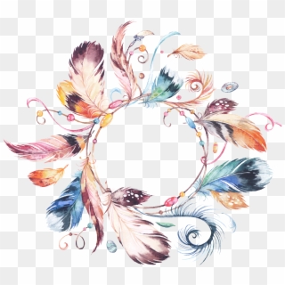 United States Clipart Watercolor - Watercolor Feather Wreath - Png Download