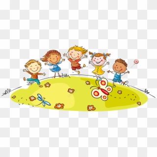 Hand Painted Cartoon Children Playing Decoratives - Cartoon Of People Under A Rainbow Clipart