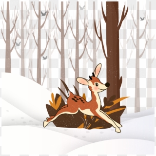 Fawn Running Deer Snow Winter Png And Psd - Psd Clipart