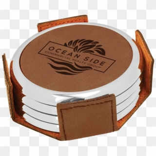 Dark Brown Round Coaster Set With Custom Laser Engraving - Drink Coaster Clipart