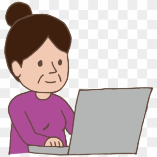 Old Lady Using Laptop - Cartoon Clipart