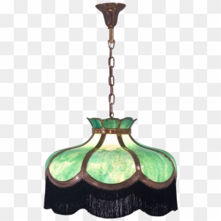 Antique Bent Green Slag Glass & Brass Hanging Light - Ceiling Fixture Clipart