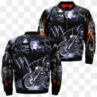Com Skeleton On Motorcycle With Scythe Over Print Jacket Clipart