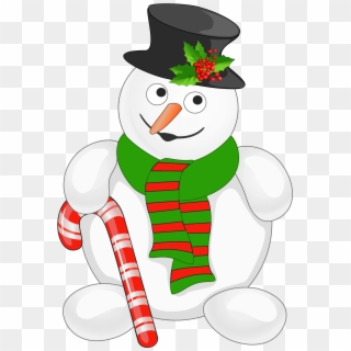 Cute Christmas Snowman Clipart - Snowman With Candy Cane - Png Download