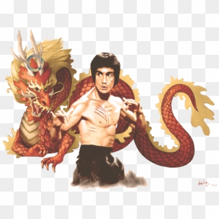 Bruce Lee Png Photo - Bruce Lee With Dragon Background Clipart