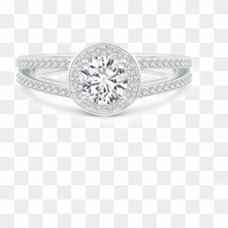 Round Lab Grown Diamond Split Shank Ring With Halo - Pre-engagement Ring Clipart