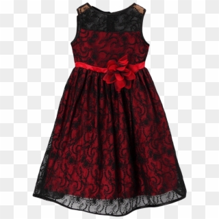 Red Satin With Black Floral Lace Overlay Occasion Dress - Moda Infanto Juvenil Para Festa Clipart