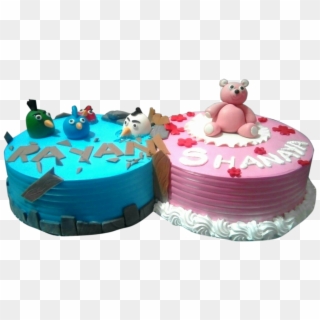 Twins Birthday Cake Pink & White Le Torta Cake Shop - 1 Birthday Cake Png Hd Teddy Bear Clipart