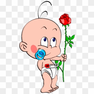 Cute Baby With Flowers Cartoon Cliprt Imagesre On - Funny Baby Cartoon - Png Download
