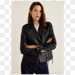 Real Leather Biker Jacket - Women In Leather Jacket Clipart