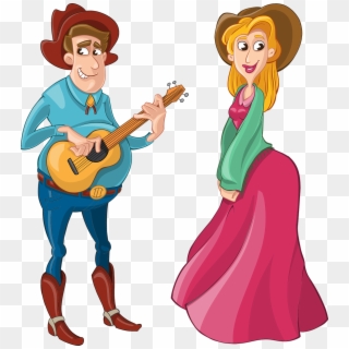 Cowboy Guitar Girl Western Png Image - Singer Couple Cartoon Clipart