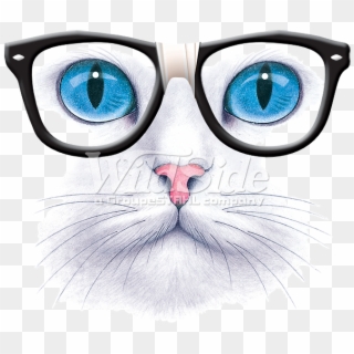Blue Eyed Cat With Nerd Glasses - Clothing Clipart