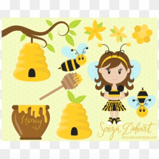 Honey Clipart Honeycomb - Bee Girl Honey - Png Download