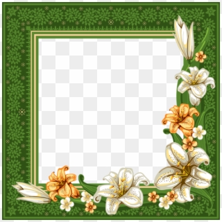 Green Transparent Frame With Flowers - Frame Transparent Flower Border Clipart