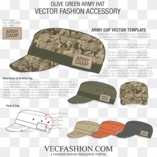 Olive Green Army Cap Vector Template - Baseball Cap Clipart