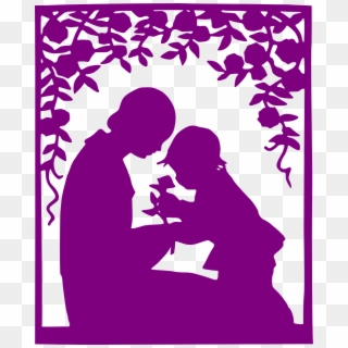 Mother Child Silhouette Purple Png Image - Grandmother With Grandkids Silhouette Clipart